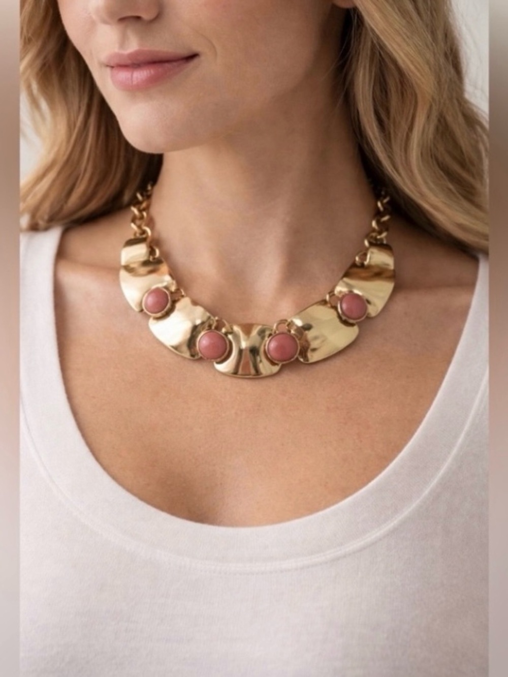 White House Black
Market Gold Necklace with Pink Accents
